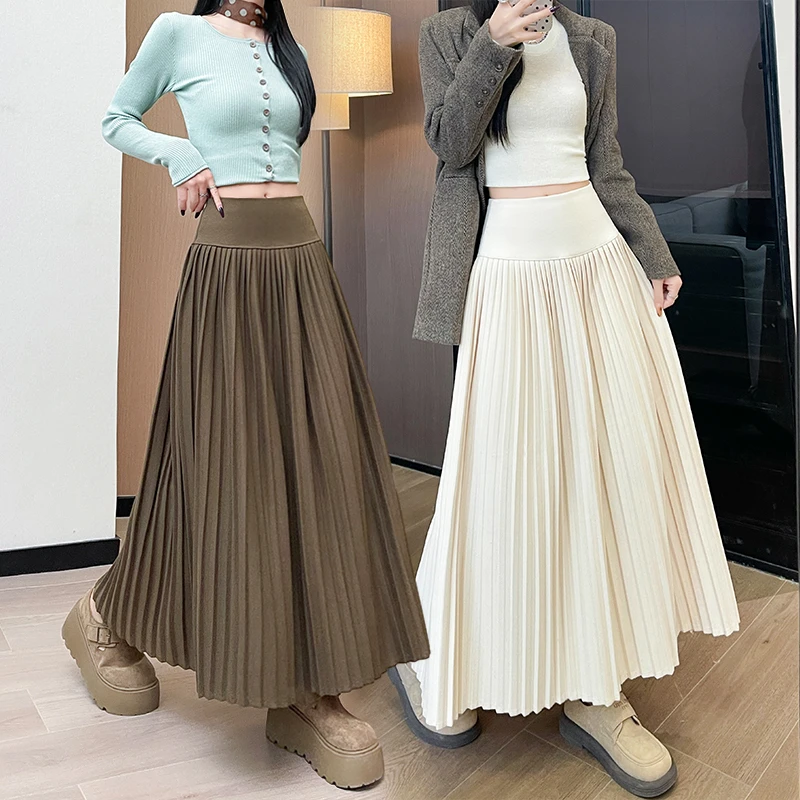 毛呢百褶半身裙女秋冬爆款2025新款高腰显瘦小个子a字中长半身裙
