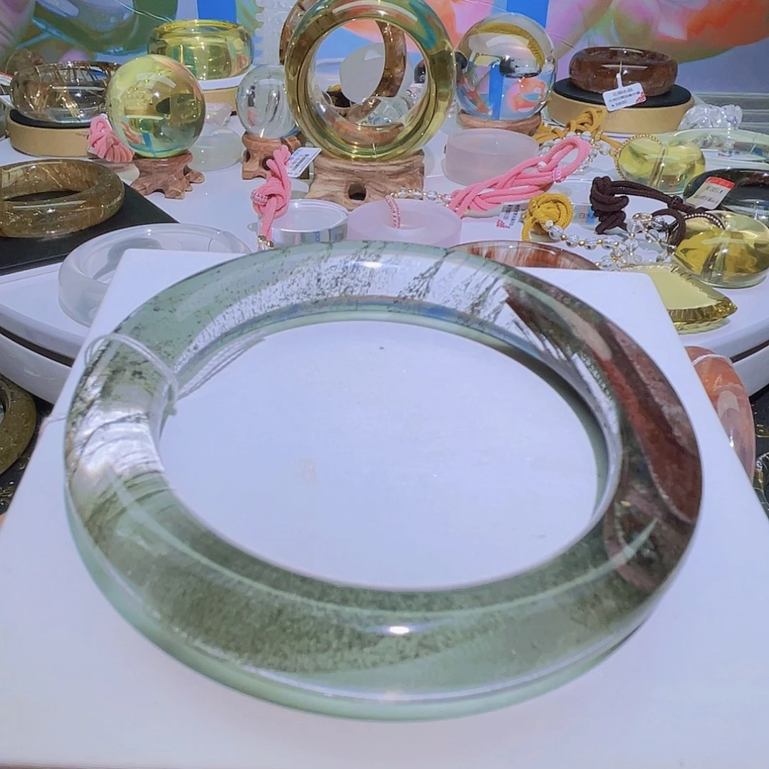未镶嵌水晶手镯天然绿幽灵圆条60圈