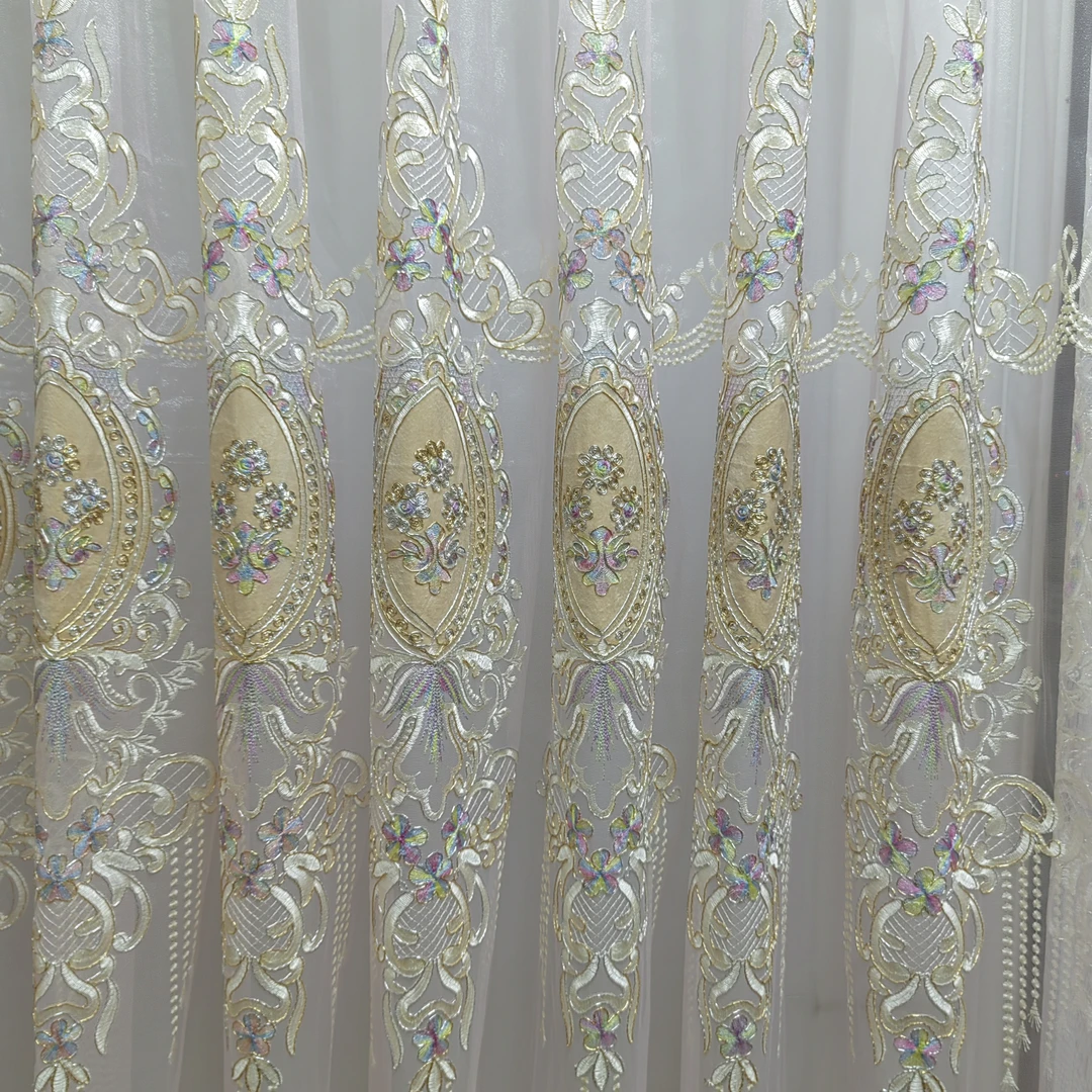 00496 成品窗帘刺绣挂钩款卧室防晒阳光窗纱宽5米高2.7米左右对开