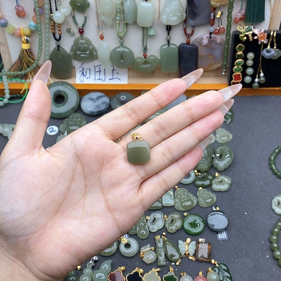 和田玉银S925镶嵌吊坠(不含链)