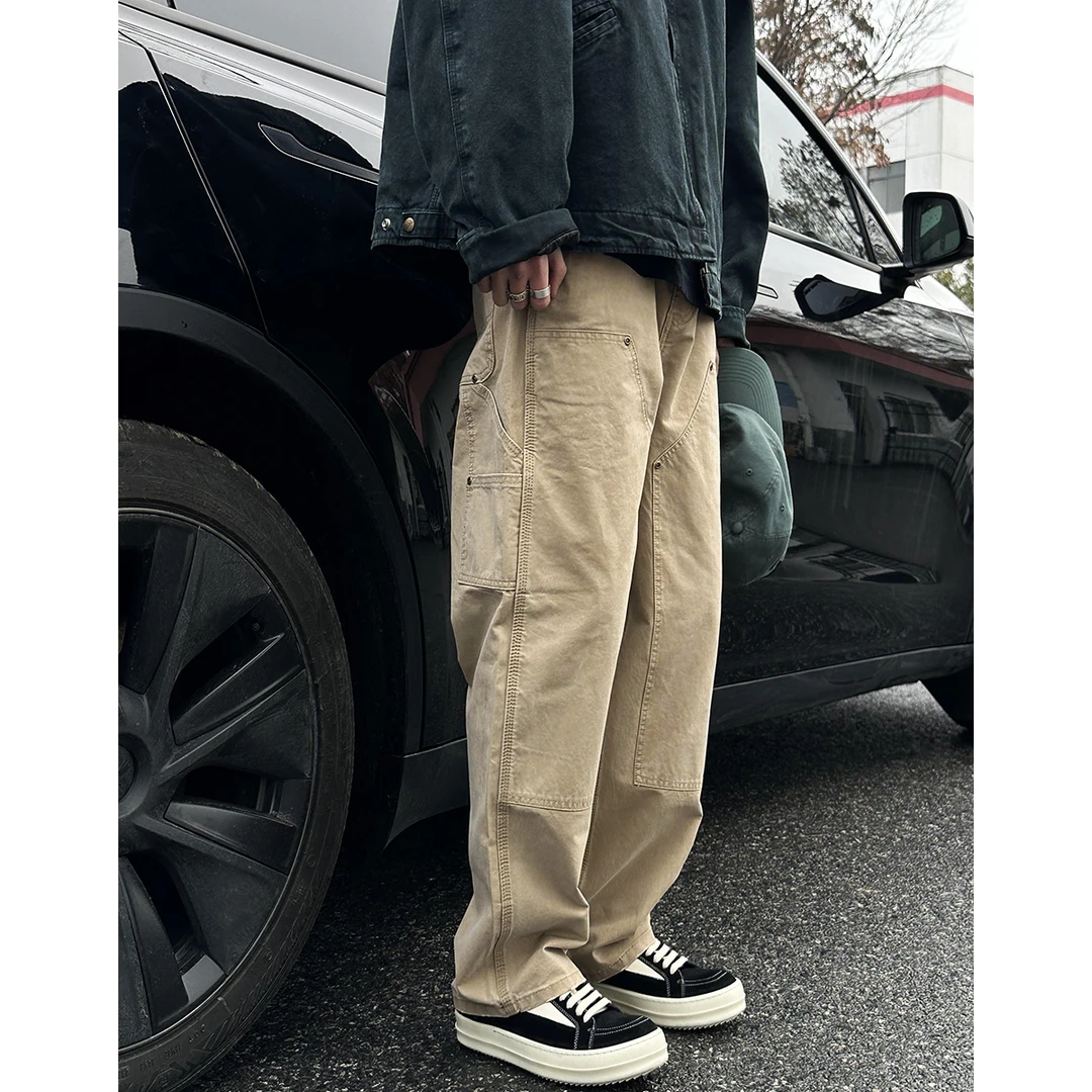 2025新款日系复古做旧水洗宽松B01双膝伐木裤男休闲直筒工装长裤