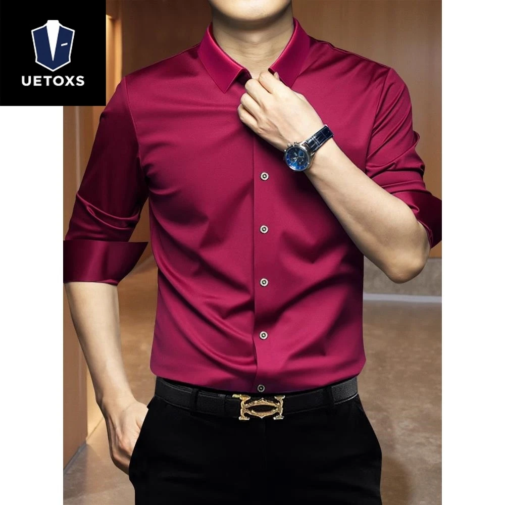 高级感潮牌痞帅薄款高弹力修身免烫抗皱商务休闲百搭男士长袖衬衫