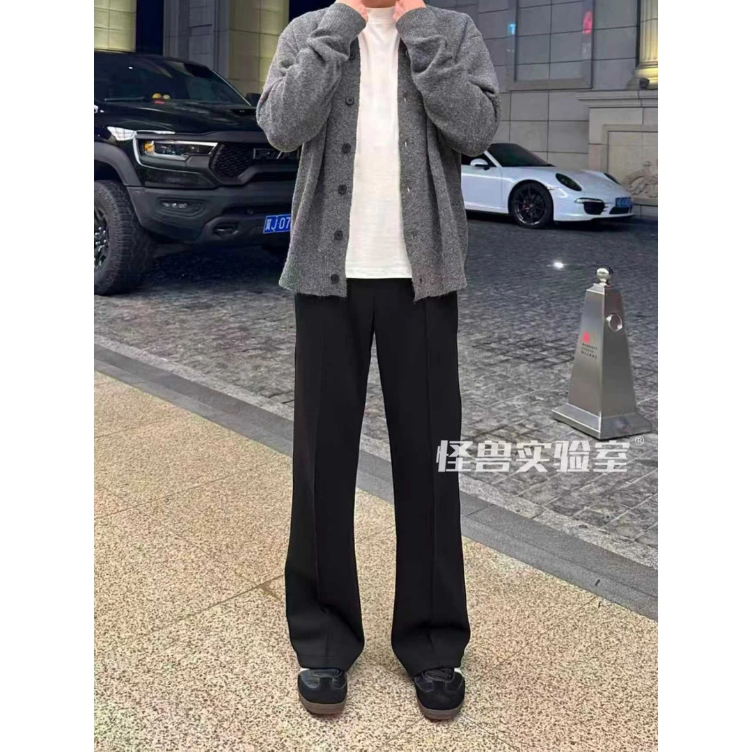 怪兽实验室秋季上新空气曼巴棉休闲裤三本针工艺垂坠感黑色长裤