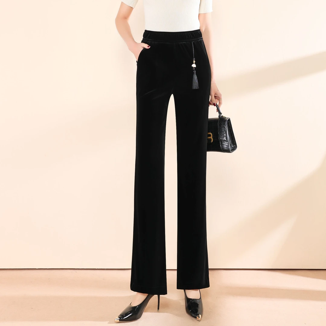 【杨二】春季丝绒塑造高级感极简微喇裤2598