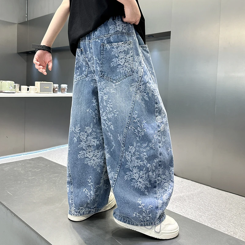 男童夏季牛仔裤薄款2025新款大童宽松男孩弯刀裤儿童夏装牛仔裤子