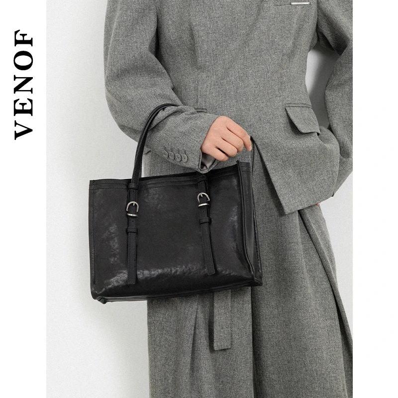 VENOF/维洛芬托特包女斜挎头层植鞣真牛皮简约单肩包大容量通勤包