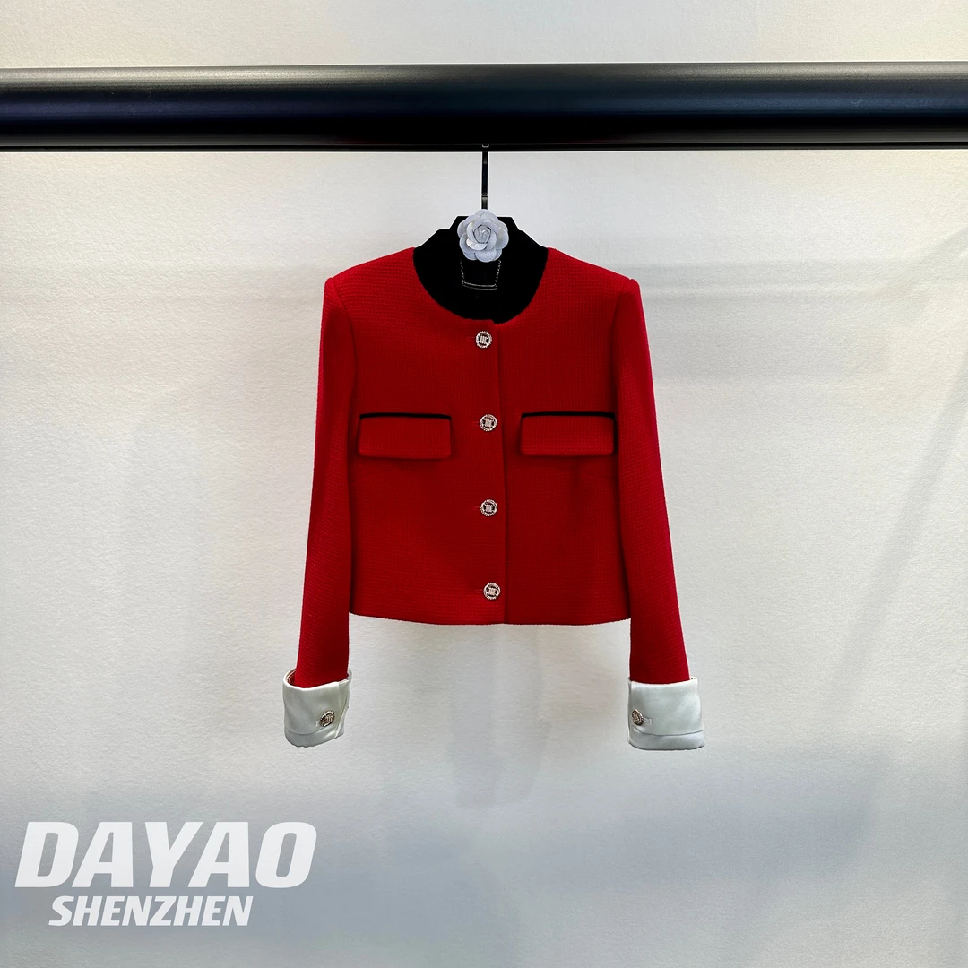 「DAYAO」 红色新款醋酸袖时尚气质百搭款小香风轻奢高档女装WY836
