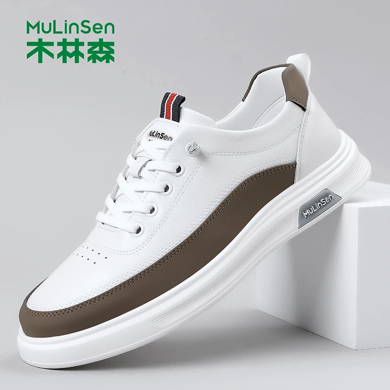 木林森男鞋一脚蹬高端经典百搭休闲鞋男士运动鞋牛皮软底潮鞋8892