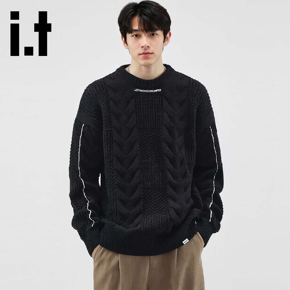 it:CHOCOOLATE异色拼接针织毛衣男潮流箭头纹设计感保暖打底上衣