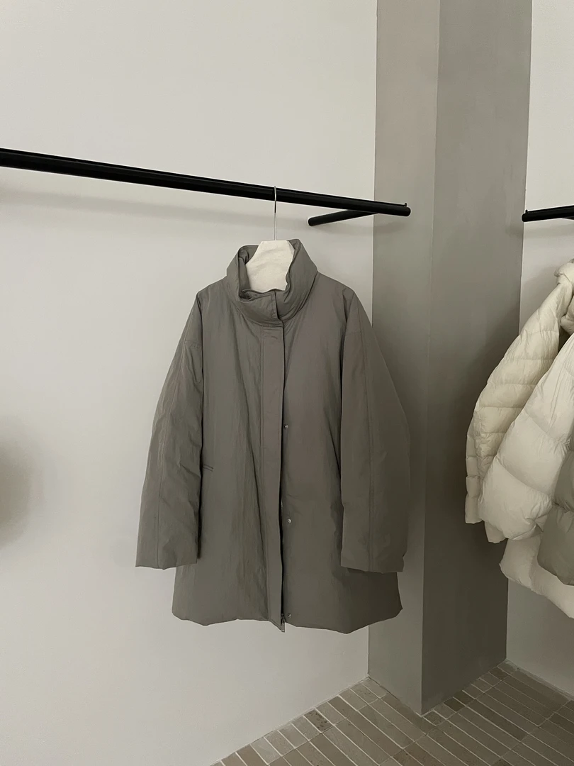 CAICAI/冬季纯色立领中长款休闲保暖加厚鹅绒服外套-851