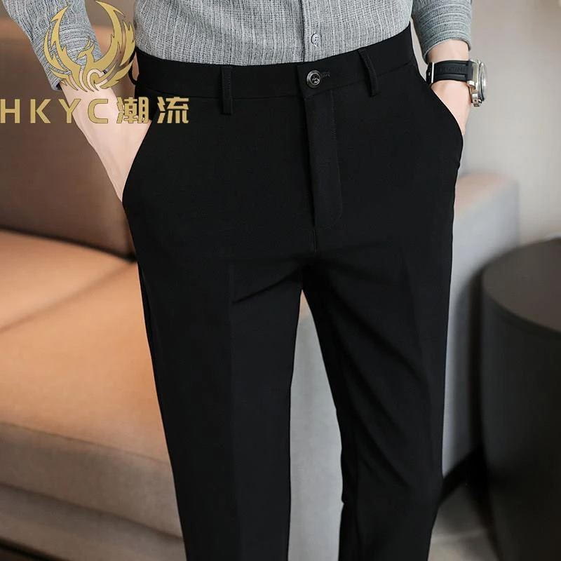 HKYC秋冬薄款潮流商务修身西裤小脚九分休闲直筒长裤西装裤子