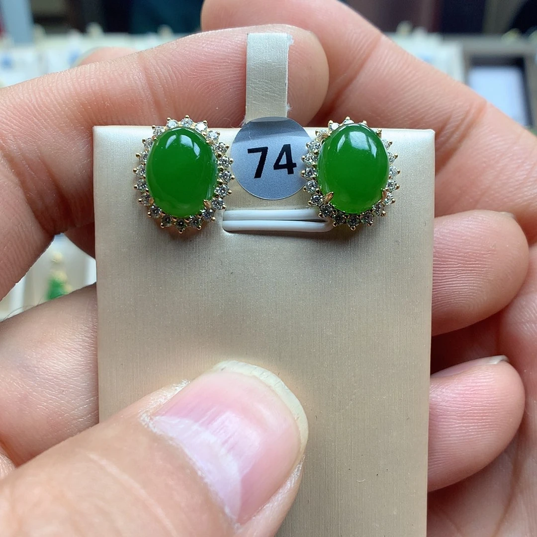 和田玉耳饰18K金镶嵌810