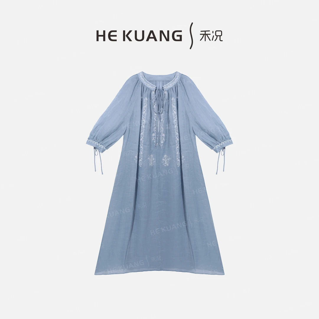禾况HEKUANG【琼枝】苎麻复古绣花波西米亚风长裙连衣裙L652 0261