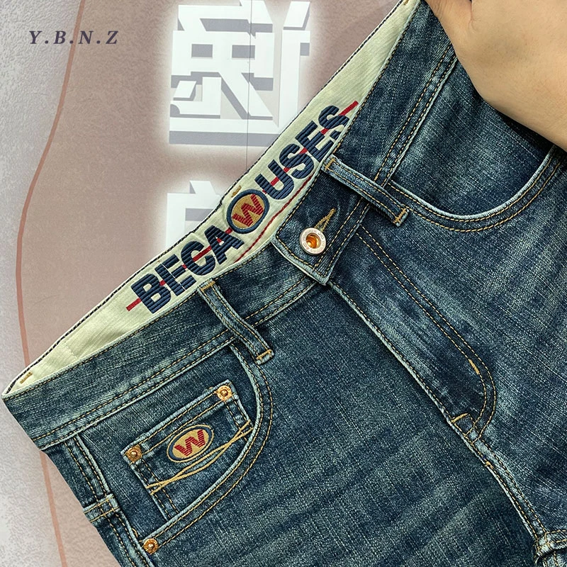 秋冬加厚复古蓝牛仔裤男士新款弹力时尚宽松百搭休闲显瘦直筒裤子