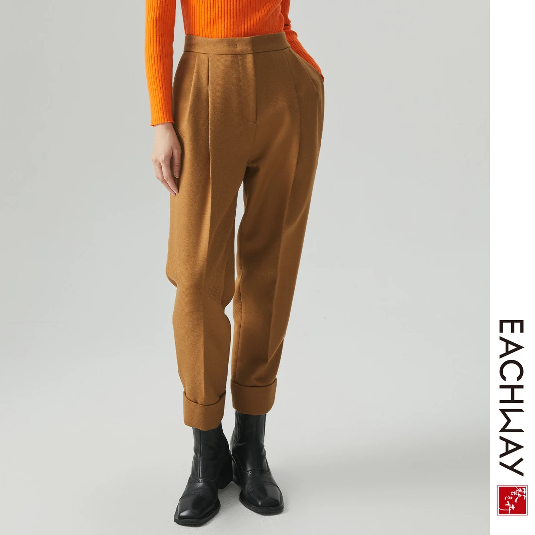 【气质立裁】秋冬高支精纺羊毛锥形褶裥烟管休闲裤女