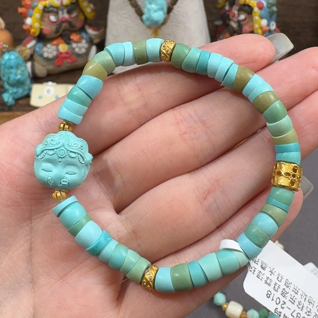 18K金镶嵌绿松石手串象神大肠手串
