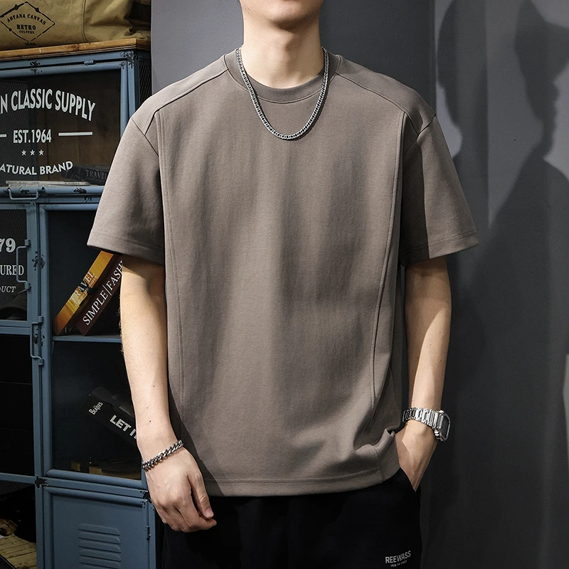 225G重磅复古短袖t恤男2025夏季新款百搭简约潮宽松圆领半袖体恤