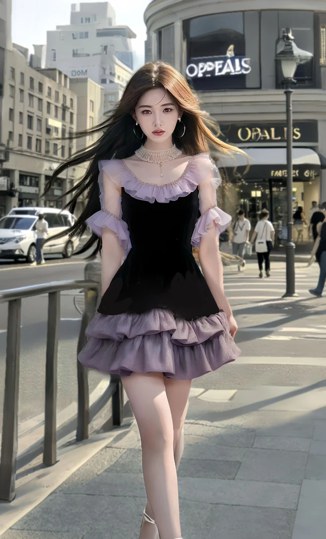 夏季新款别致设计感圆领短袖收腰连衣裙女时尚气质显瘦高级感裙子