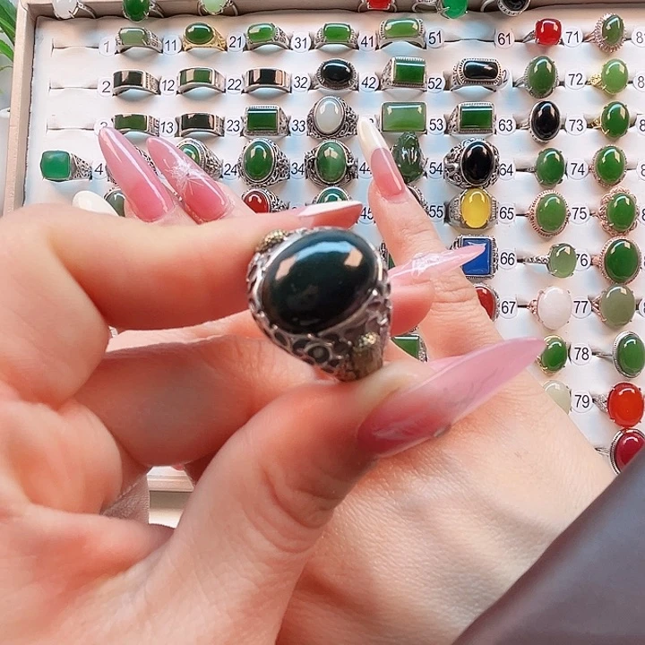 和田玉戒指银S925镶嵌