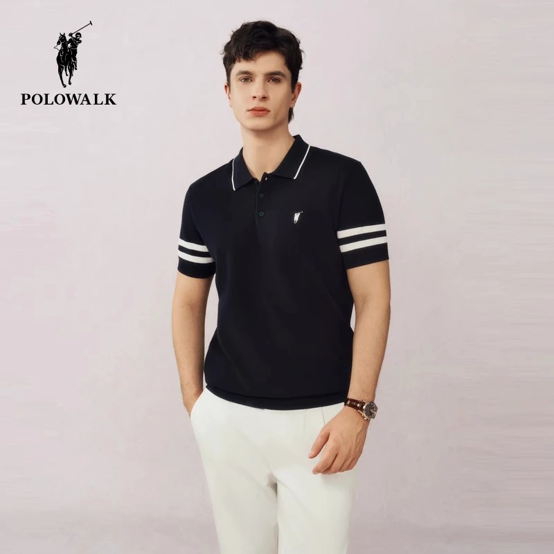 POLOWALK男式短袖针织衫2025春季新品休闲时尚T恤百搭半袖上衣男