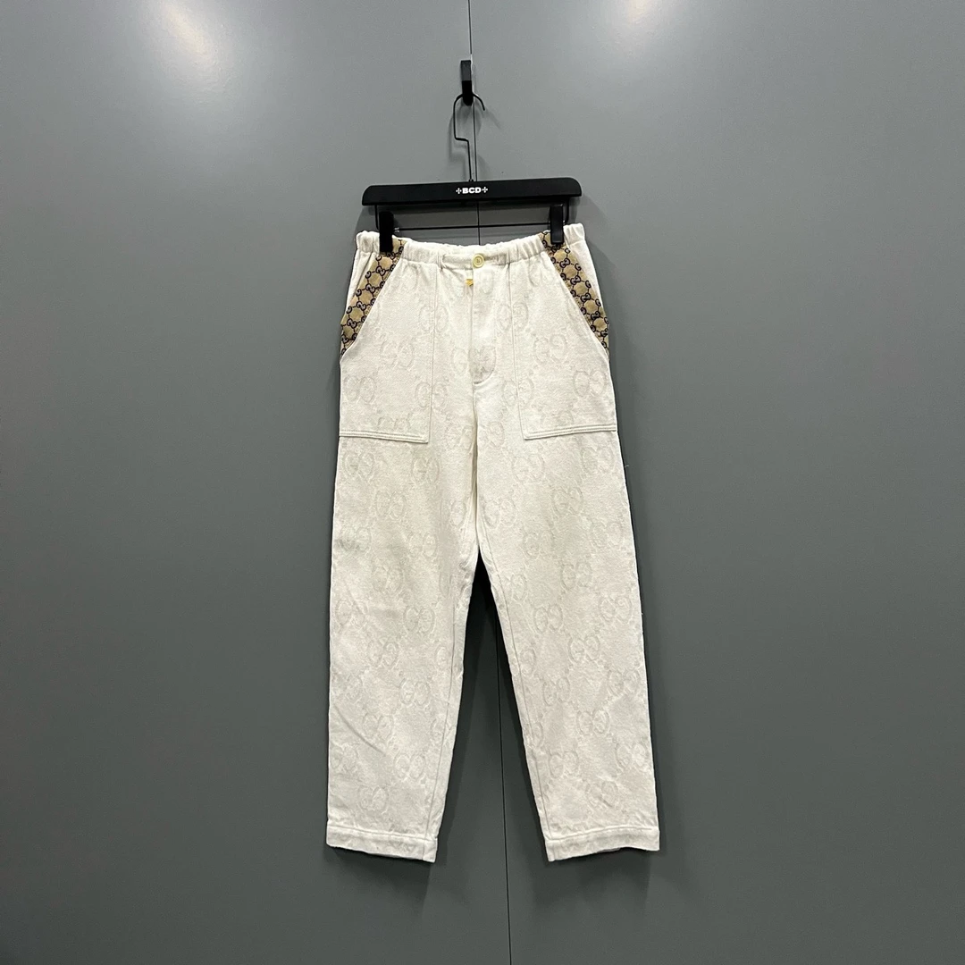 95新 GUCCI/古驰 xy 拼色暗纹满印GG长裤 46码 205942
