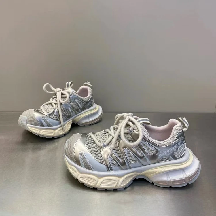 女款神店榜+欧货春夏潮酷擦色网纱透气厚底老爹鞋女休闲鞋运动鞋