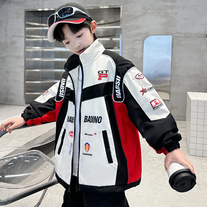 男童机车服2025新款秋季外套儿童上衣潮流新款男孩印花长袖宽松版