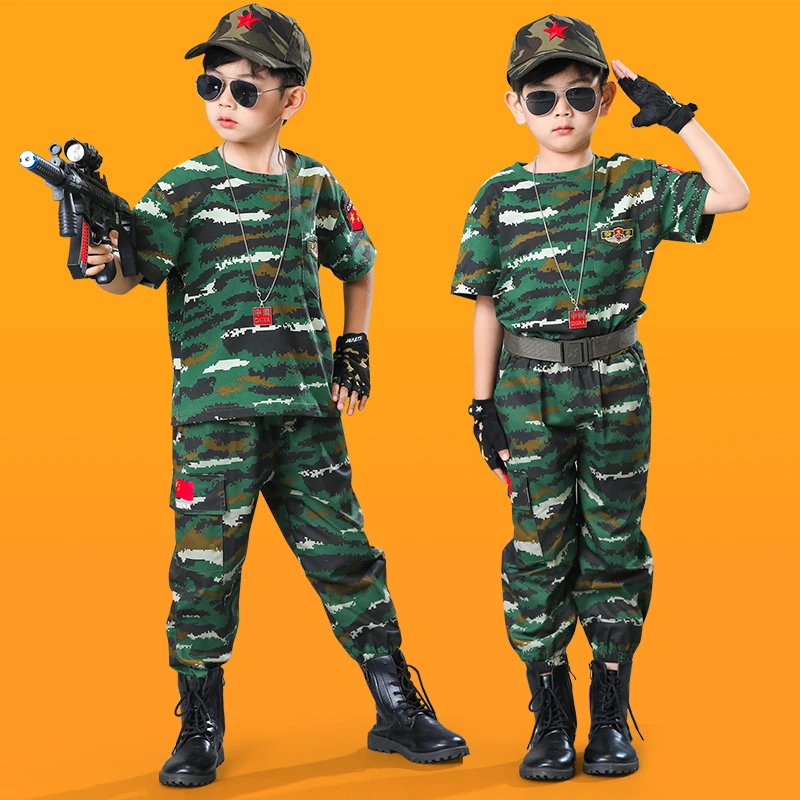 儿童迷彩服套装男童夏季薄款特种兵男孩虎斑小学生户外军训表演服