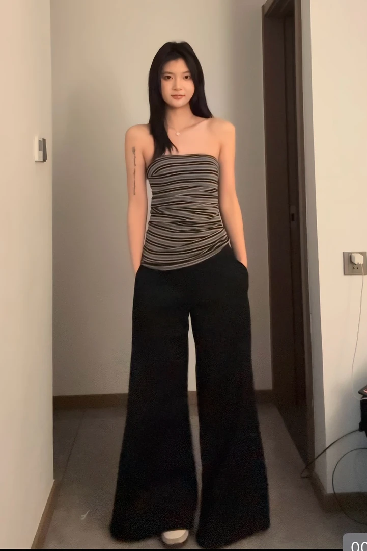 辣妹低腰翻边休闲裤女2025春秋季卫裤宽松阔腿裤垂感直筒拖地裤子