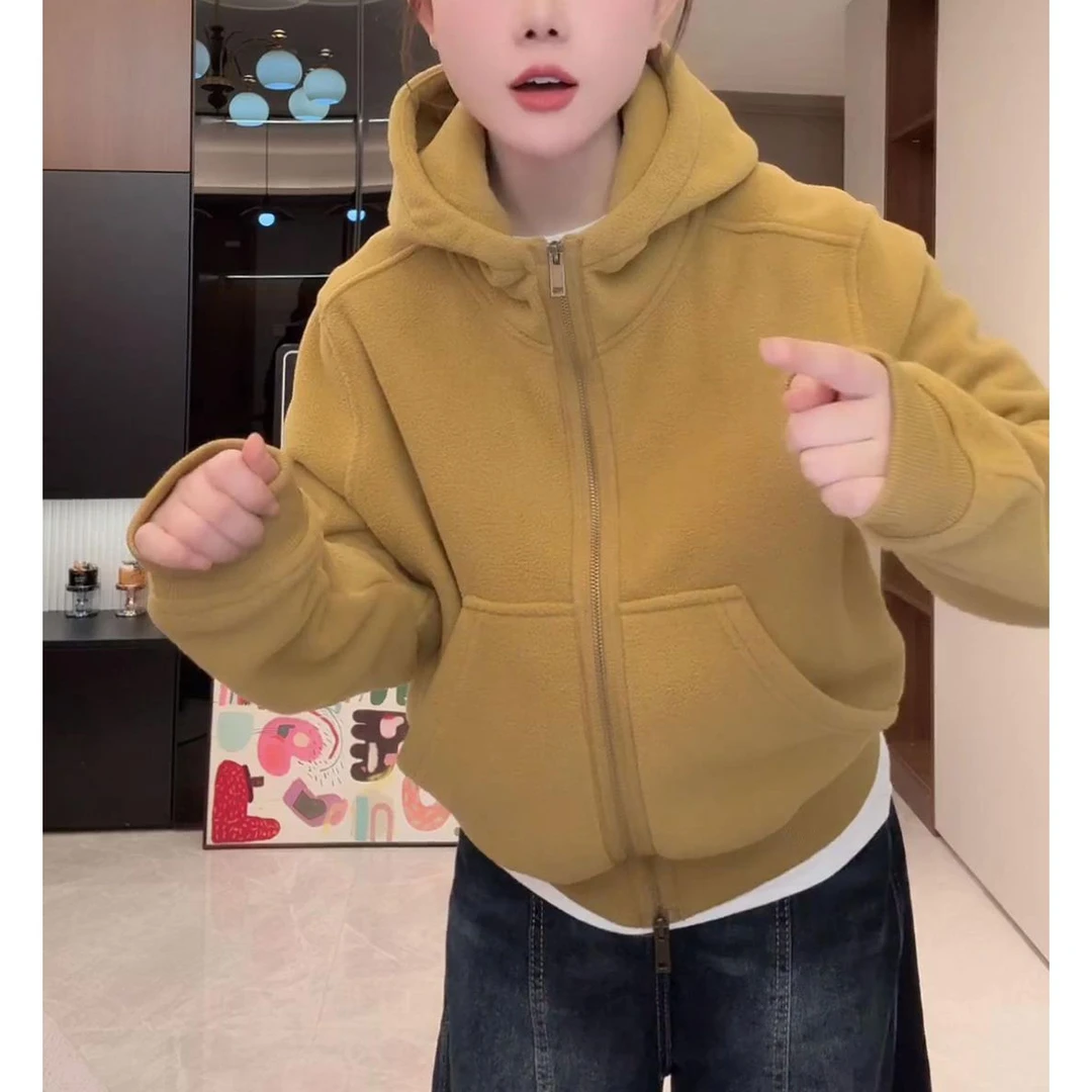 时尚洋气设计感拉链拼接上衣2025秋冬新款小众运动休闲连帽短外套