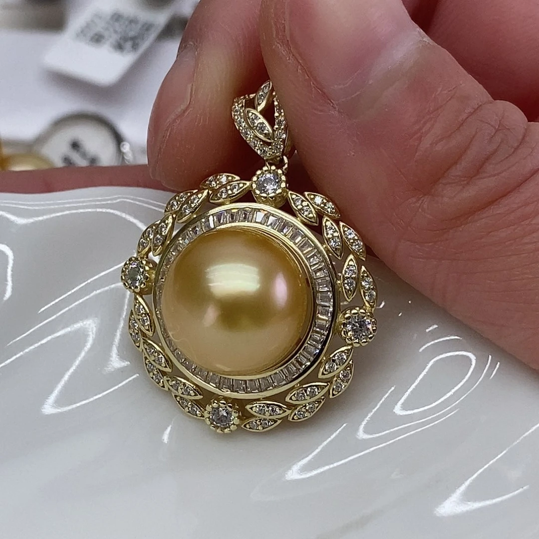 银S925镶嵌海水珍珠吊坠(不含链)