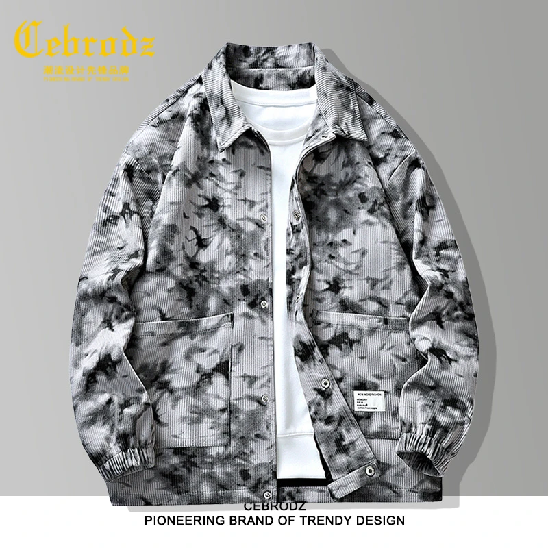 法国Cebrodz春季外套新款加肥加大印花时尚休闲宽松男士翻领夹克