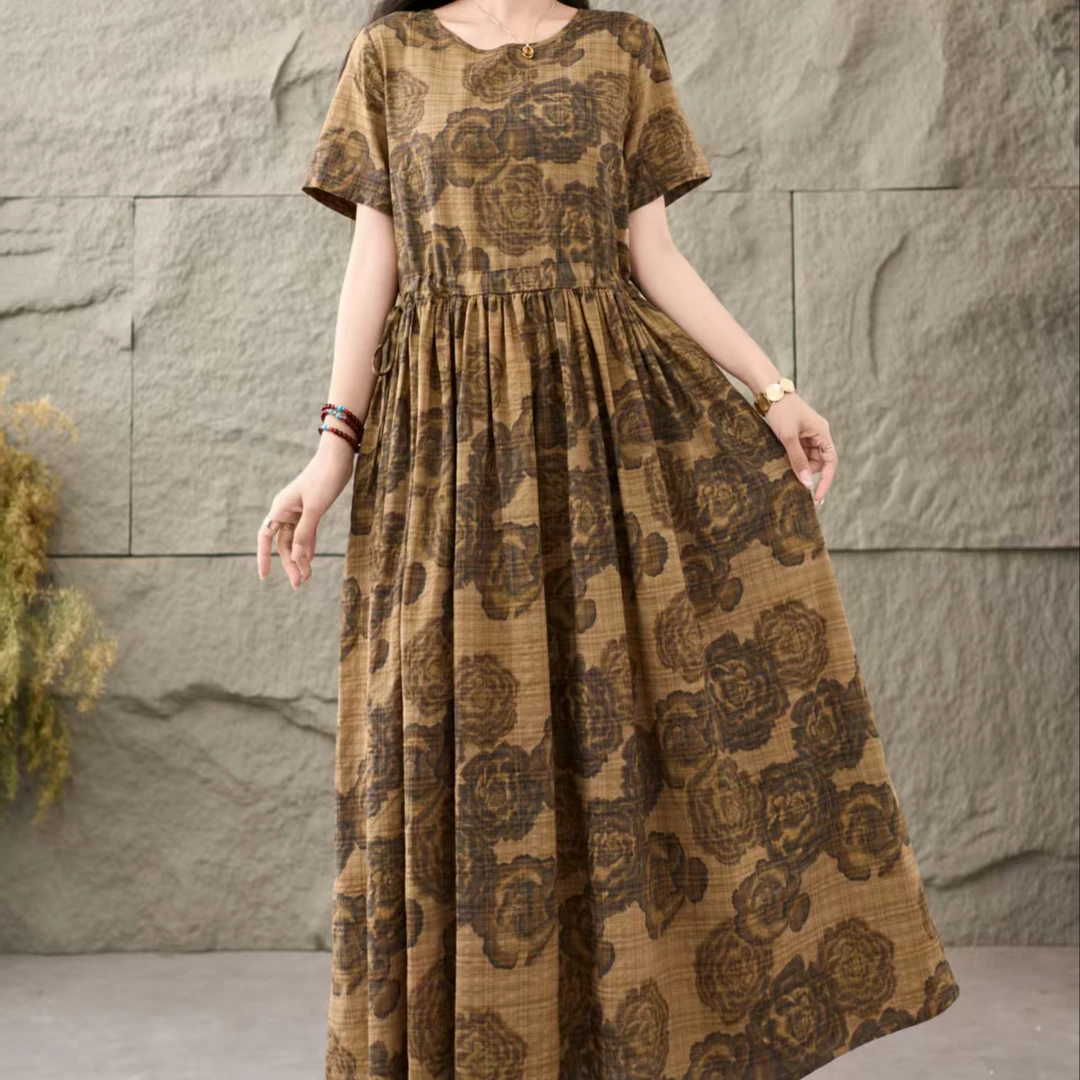 11391新款夏季优雅减龄宽松复古碎花连衣裙