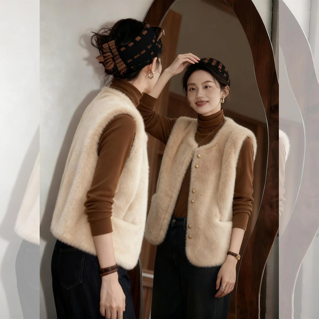 马甲冬外穿女2025新款今年流行爆款复古高级感毛绒加厚无袖外套潮