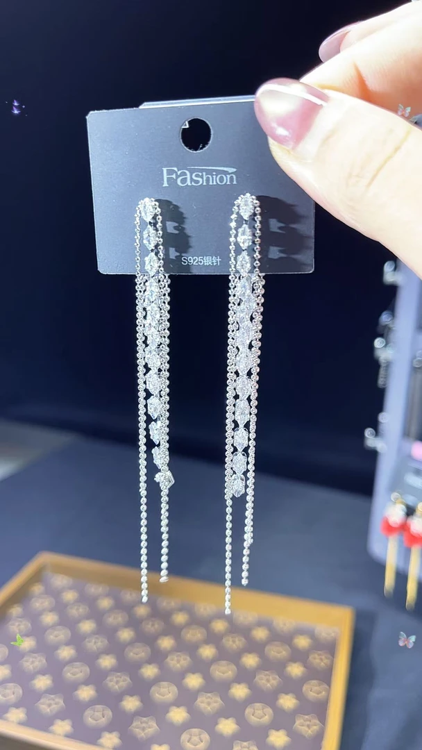 铜合金锆石耳饰 两戴款流苏耳环简约时尚百搭0208