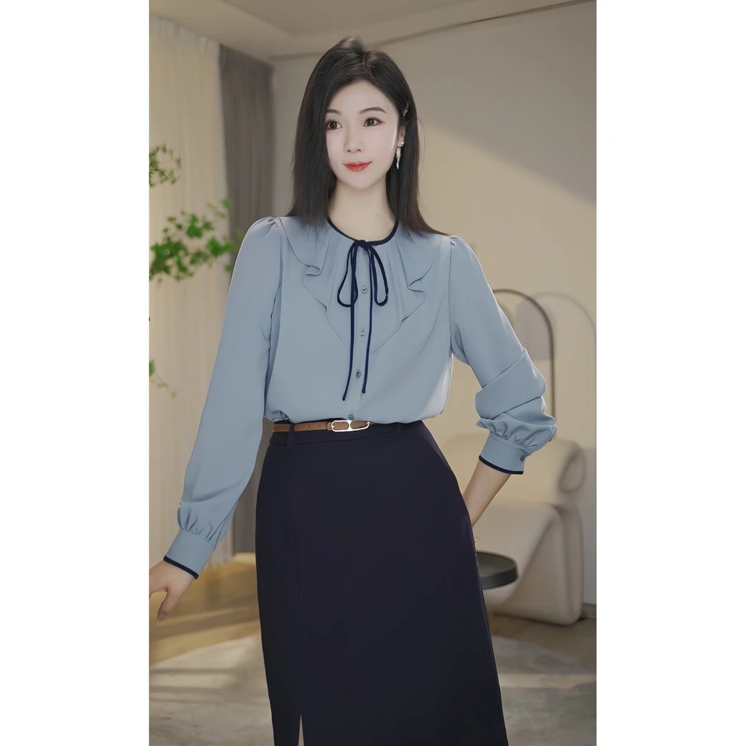 【杨杨专属】曼贝衬衫女士高级显瘦气质衬衣8591366天空蓝