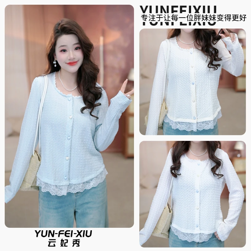 云妃秀大码女装针织衫简约百搭微胖韩版减龄上衣显瘦夏季21459