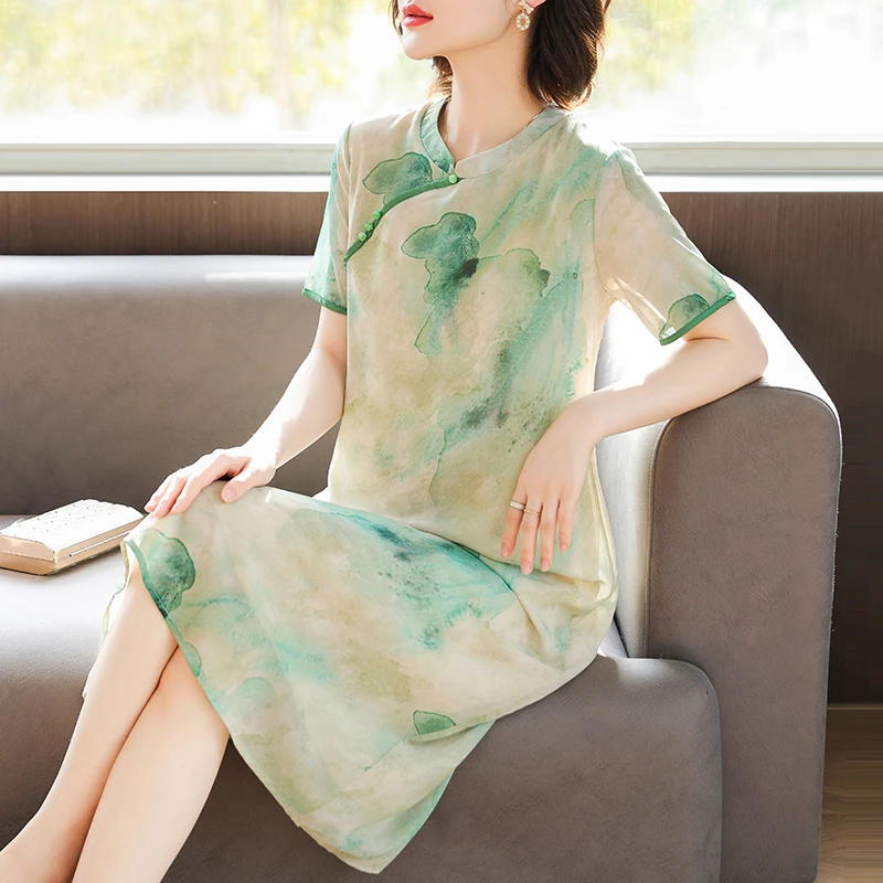 母亲节妈妈装夏季连衣裙新中式旗袍裙中老年女夏季洋气裙子长裙