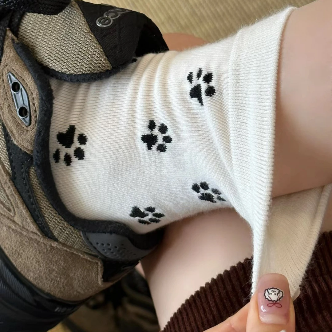 韩系ins可爱少女爪子中筒袜春秋男女百搭纯棉四季堆堆袜