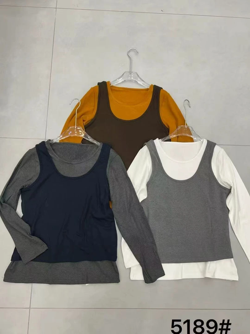 时尚气质温柔风休闲百搭衫宽松长袖T恤拼接设计吊带+上衣5189