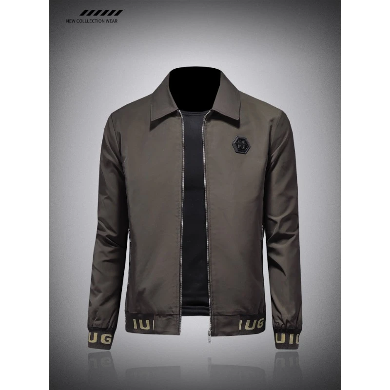 潮牌外套男士高端欧货轻奢痞帅风修身翻领刺绣夹克春秋款潮流茄克