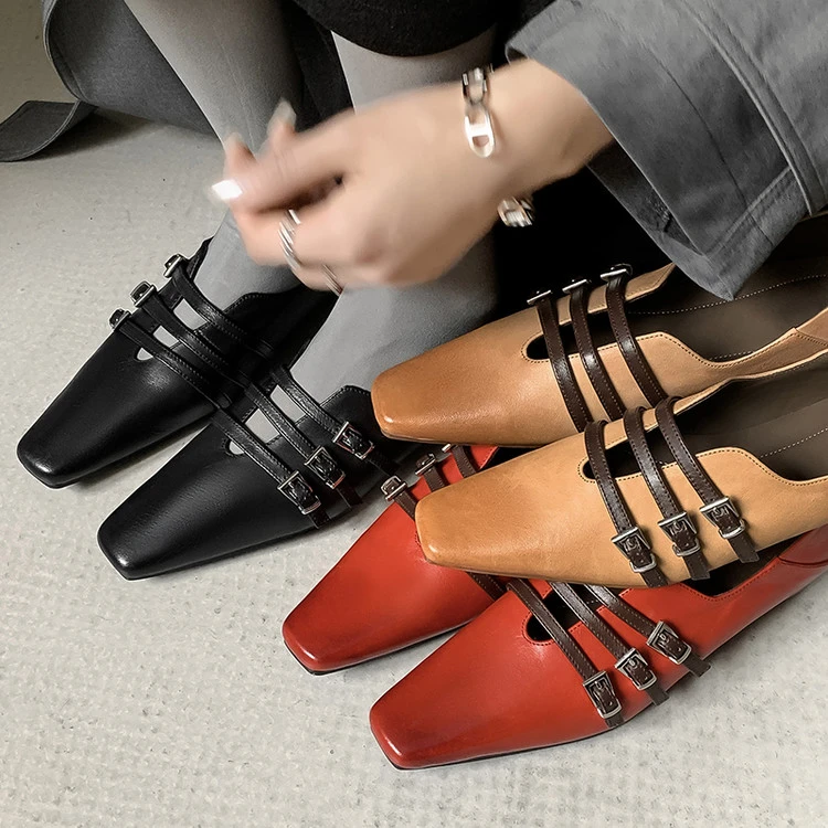 （牛皮/3.5厘米）法式皮带扣纯色内增高单鞋小众款手工真皮女鞋