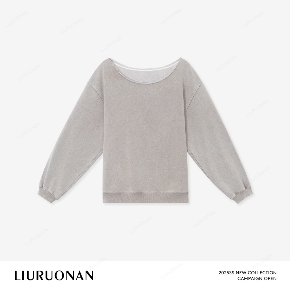 LIURUONAN 25SS【斜肩卫衣】小众设计圆领套头薄款卫衣长袖纯色简约