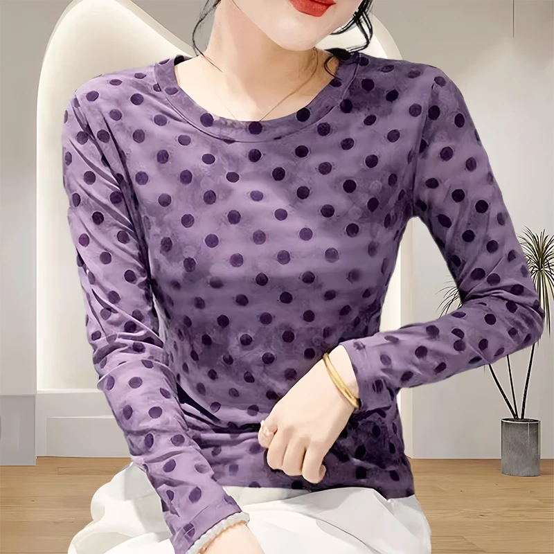 网红洋气炸街女装波点长袖女2025春秋新款修身显瘦减龄款上衣