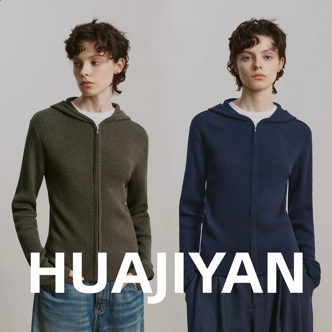 华吉言/HUAJIYAN【杉杉】绵羊毛混纺高密高支修身连帽毛衣外套