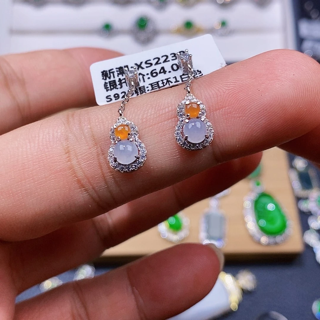 银S925镶嵌翡翠耳饰w w