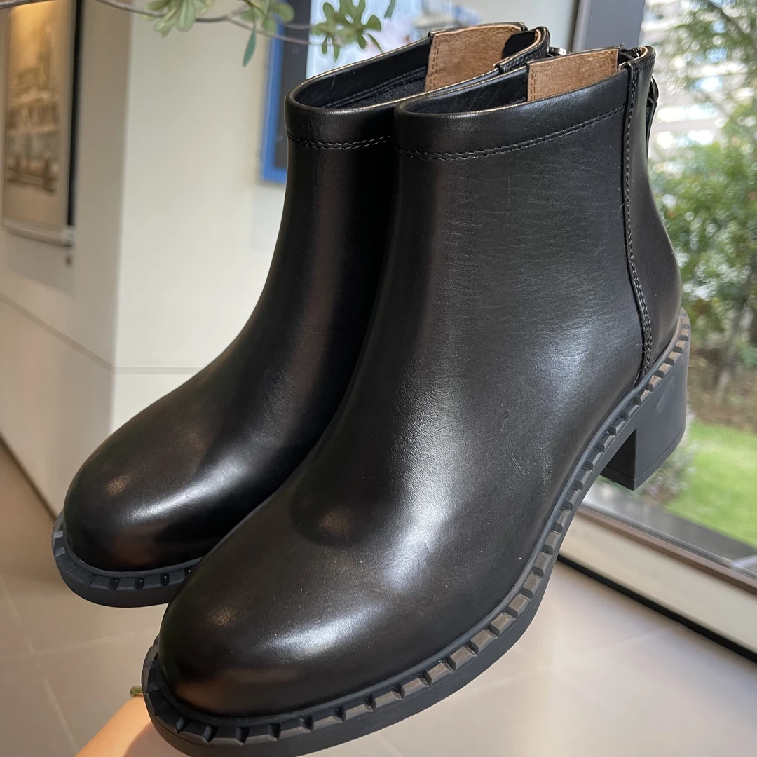 冬季筒靴秋冬保暖短靴粗跟后拉链圆头百搭