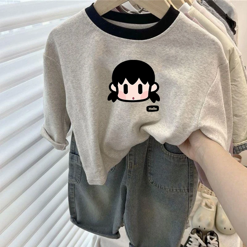 纯棉儿童t恤长袖男女童装上衣秋季拼色中小童宝宝打底衫印花潮流T