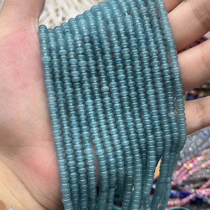 玛瑙/玉髓未镶嵌珠宝半成品一条4.5mm左右蓝水算盘珠