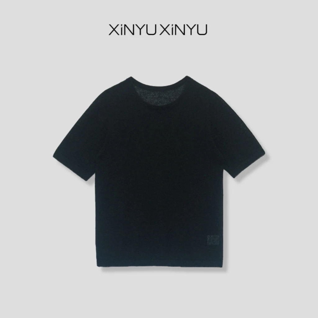 XINYU/芯与『极夜』半透质感云朵般灵动短袖羊毛衫 324157 时尚